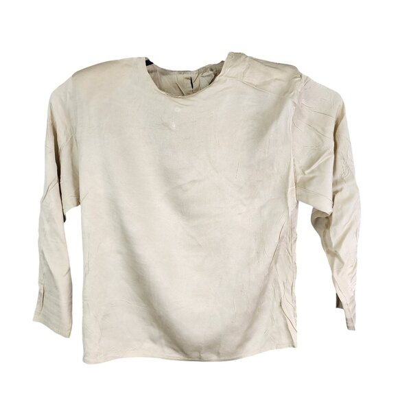 Womens Beige Maryann Restivo 100% Silk Blouse Top Long Sleeve Back Buttons 12 - Picture 1 of 9